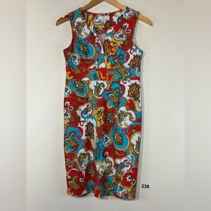 Jude Connally Red and Blue Paisley Midi Dress Size XS